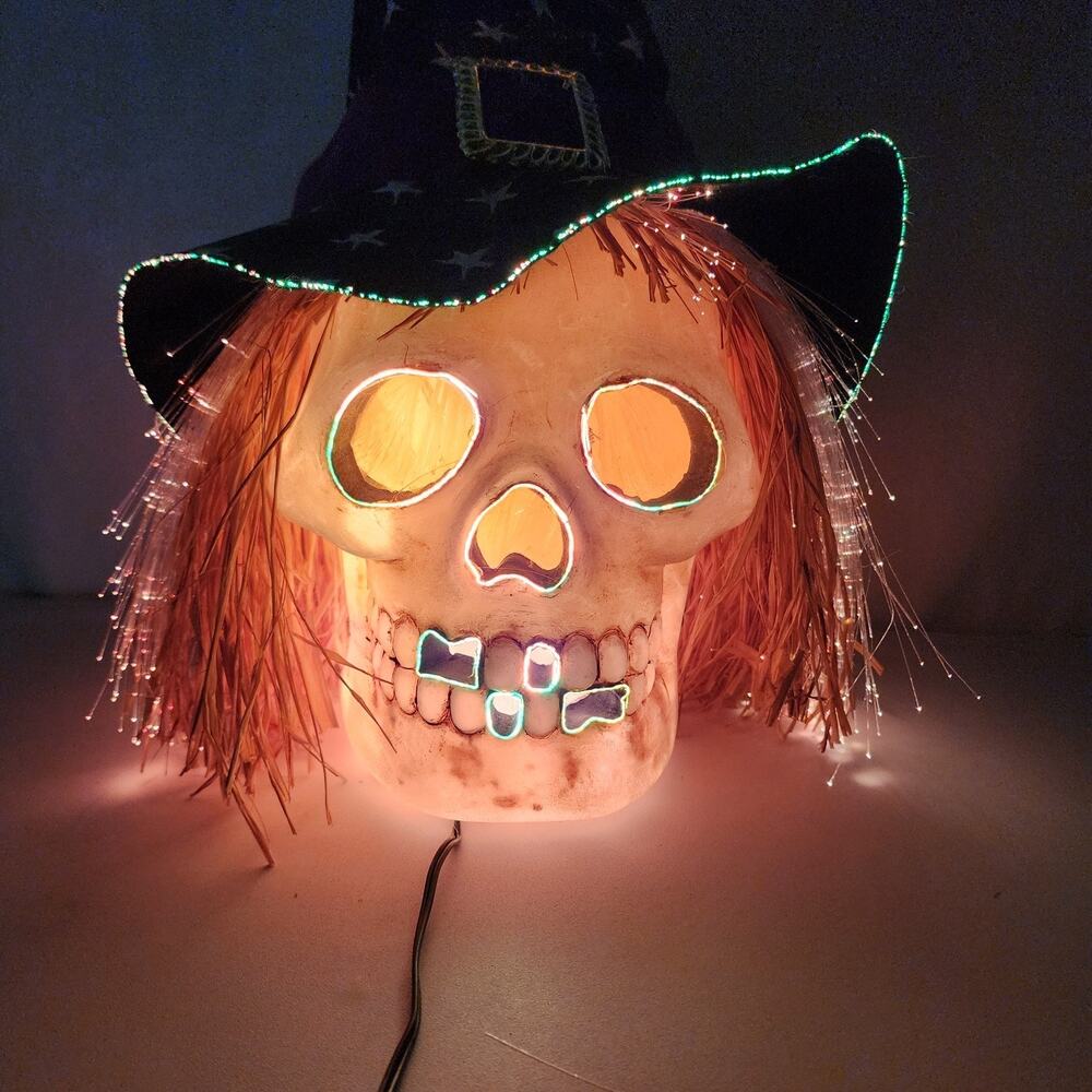 Halloween Color Changing Fiber Optic 12" Skull Head w Power Adapter & Orig Box